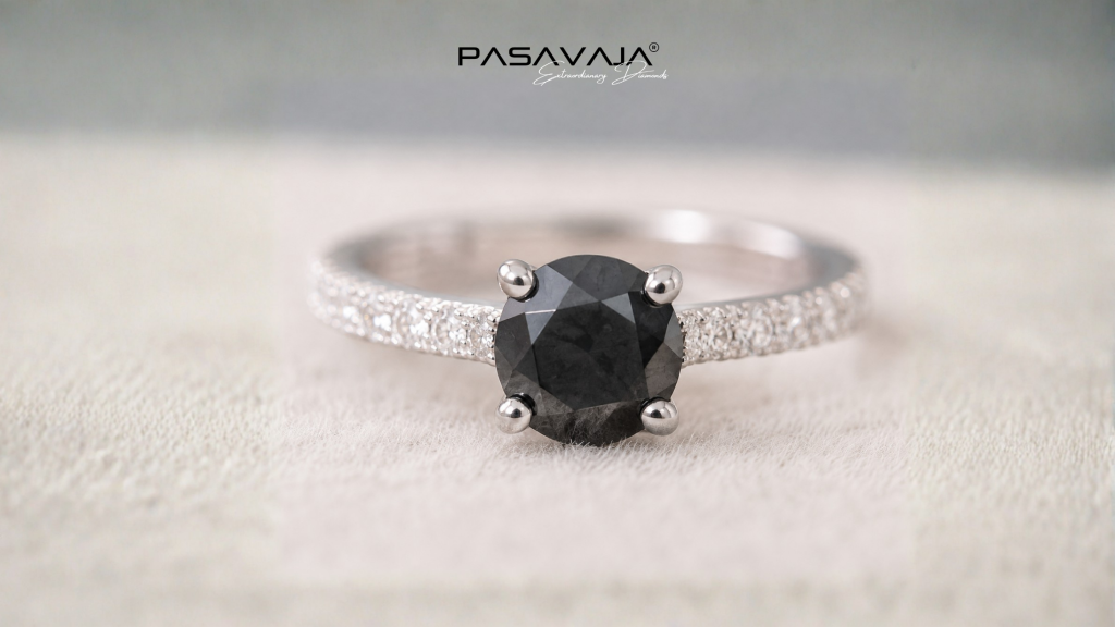 Black diamond platinum engagement ring setting