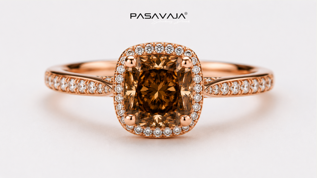Fancy brown diamond in rose gold ring setting