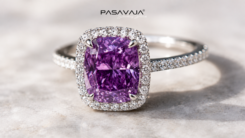 Fancy purple diamond white gold ring setting