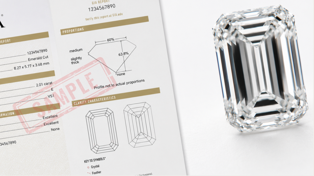 Natural GIA-certified emerald cut diamond with grading report PASAVAJA selection