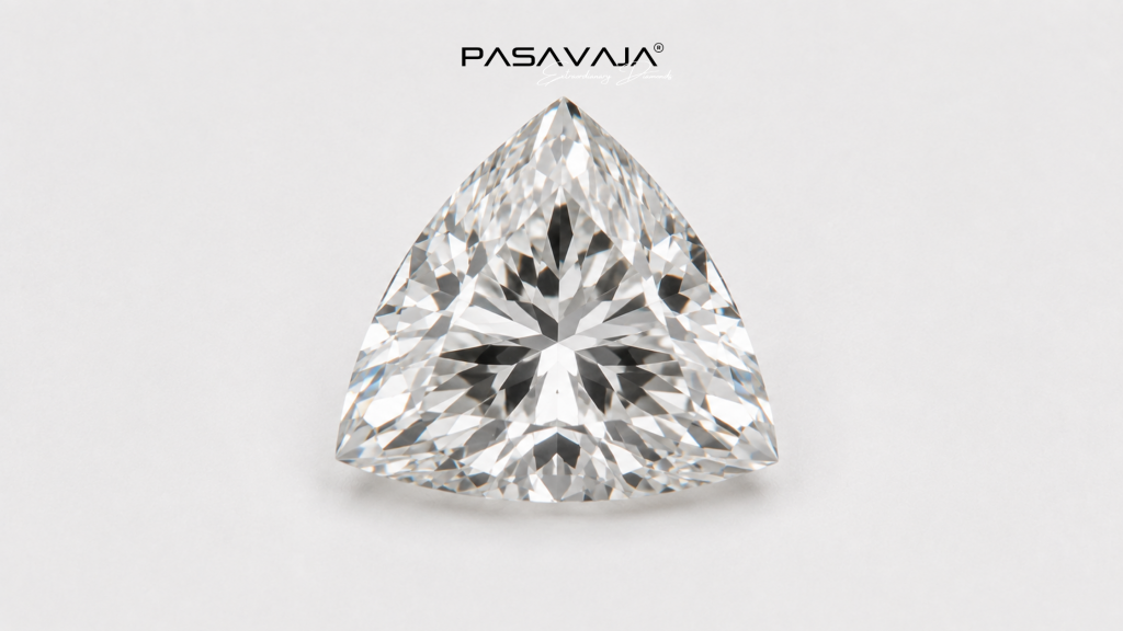Natural trillion cut diamond face-up view triangular brilliant facets