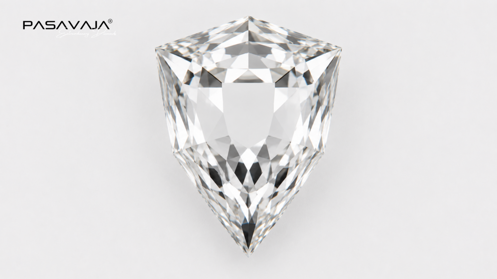 Shield cut diamond face-up asymmetric geometric shape five-sided