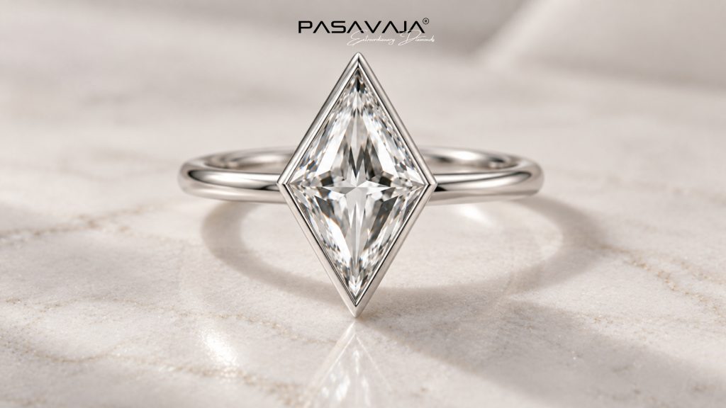 Kite cut diamond minimalist bezel ring geometric angular setting